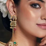 Exquisite Black Enamel Chand Motif Kundan Earrings - Elegant and Timeless