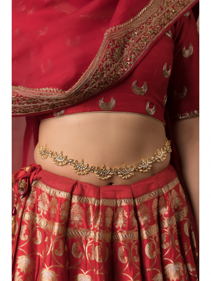 Gorgeous White Kundan Chand Pearls Kamarbandh - Elegant Waist Belt