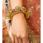 Exquisite Red & Green Kundan Flower Kada with Pearls (2.4,2.6) single piece only