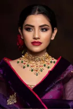 Red With Pearl & Emerald Kundan Indian Choker - Wedding Statement Jewelry