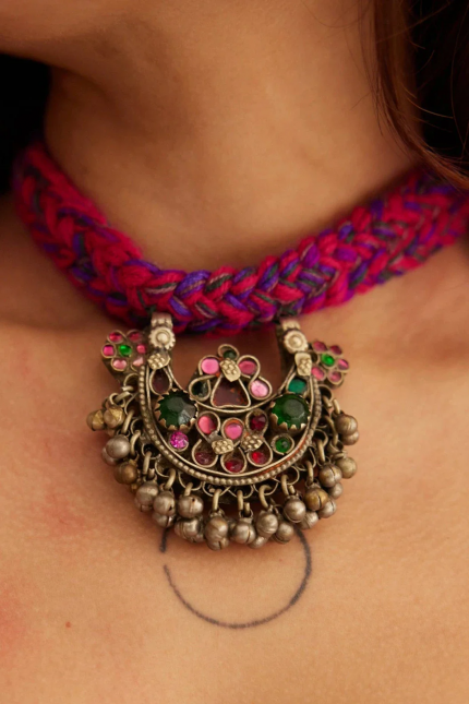 Bawli Braid Choker with German Silver & Cotton Thread