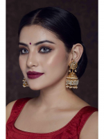 Exquisite Barium Floral Gold Jhumki Earrings with Kundan Detailing