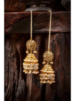 Exquisite Barium Floral Gold Jhumki Earrings with Kundan Detailing - Image 3