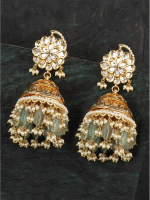 Exquisite Barium Floral Gold Jhumki Earrings with Kundan Detailing - Image 4
