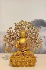 Handmade Brass Seated Buddha Statue Meditating Under Bodhi Tree | Spiritual Decor