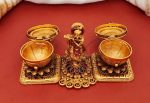 Divine Dual Lord Krishna Ruby Green Sindoor KumKum Sandalwood Box Holder - Image 2