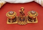 Divine Dual Lord Krishna Ruby Green Sindoor KumKum Sandalwood Box Holder