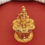 Handcrafted Krishna Ruby Green Sindoor Box Kumkum Holder - Unique Hindu Puja Accessory