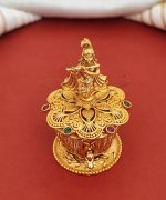 Handcrafted Krishna Ruby Green Sindoor Box Kumkum Holder - Unique Hindu Puja Accessory