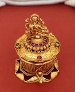 Ganesha Ruby Green Sindoor Box Kumkum Holder Indian Pooja
