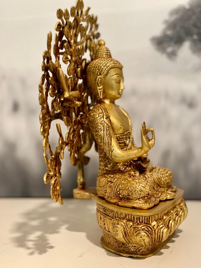 Handmade Brass Seated Buddha Statue Meditating Under Bodhi Tree | Spiritual Decor - Image 2