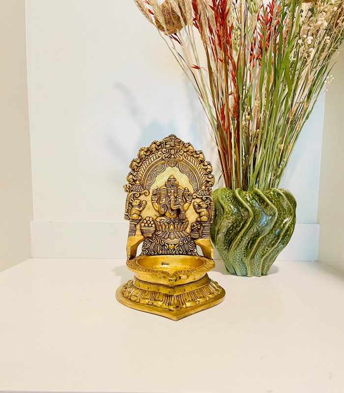 Handmade Brass Ganesha Oil Lamp Large Villaku Diya - Indian Traditional Pooja Kamatchi Villaku - Image 2