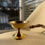 Traditional Pure Brass Aarti Diya with Wooden Handle & Camphor Burner for Puja | Pooja