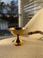 Traditional Pure Brass Aarti Diya with Wooden Handle & Camphor Burner for Puja | Pooja