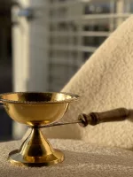 Traditional Pure Brass Aarti Diya with Wooden Handle & Camphor Burner for Puja | Pooja - Image 3