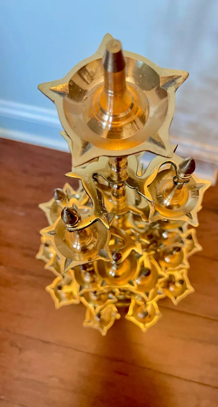 Brass Multi Wick Lamp Large 30 Villaku for Pooja & Boho Decor - Image 4