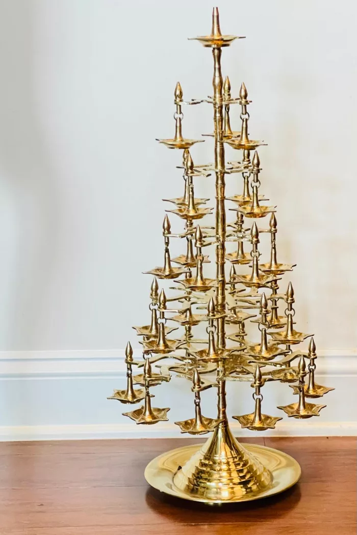 Brass Multi Wick Lamp Large 30 Villaku for Pooja & Boho Decor - Image 1