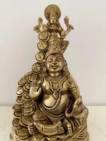 Handcrafted Brass Lakshmi Kuberar Idol & Coin - Antique Finish Home Accent Piece - Image 2