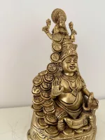 Handcrafted Brass Lakshmi Kuberar Idol & Coin - Antique Finish Home Accent Piece - Image 3