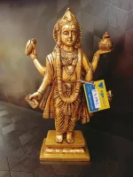 Handcrafted Brass Lord Dhanvantri Idol | Lotus Circle Base Statue | Spiritual Home Decor - Image 3