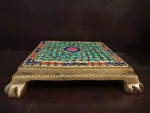 Handcrafted Brass Stone Finish Square Stand - Ideal for Puja Essentials and Decor